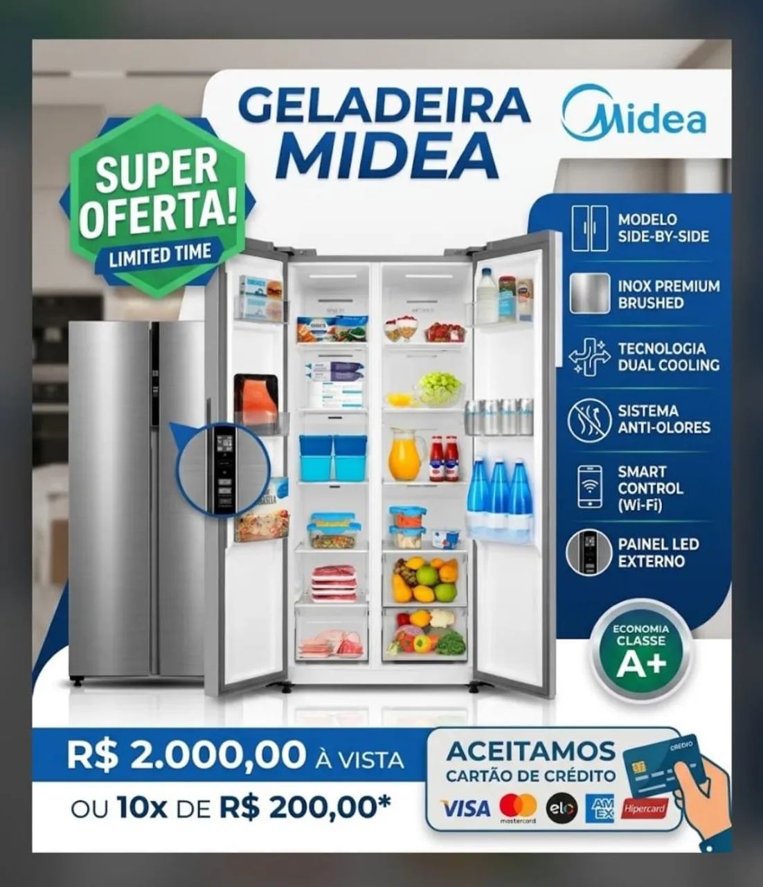 Vende geladeira midea side by side usada