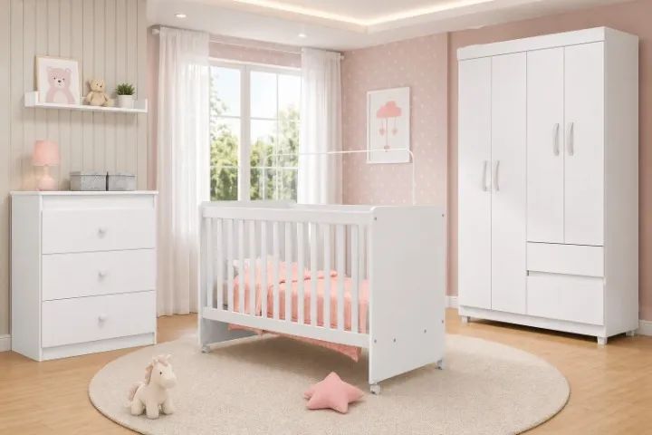 Conjunto de quarto para bebe com berço, cômoda e guarda roupa - Foto 2