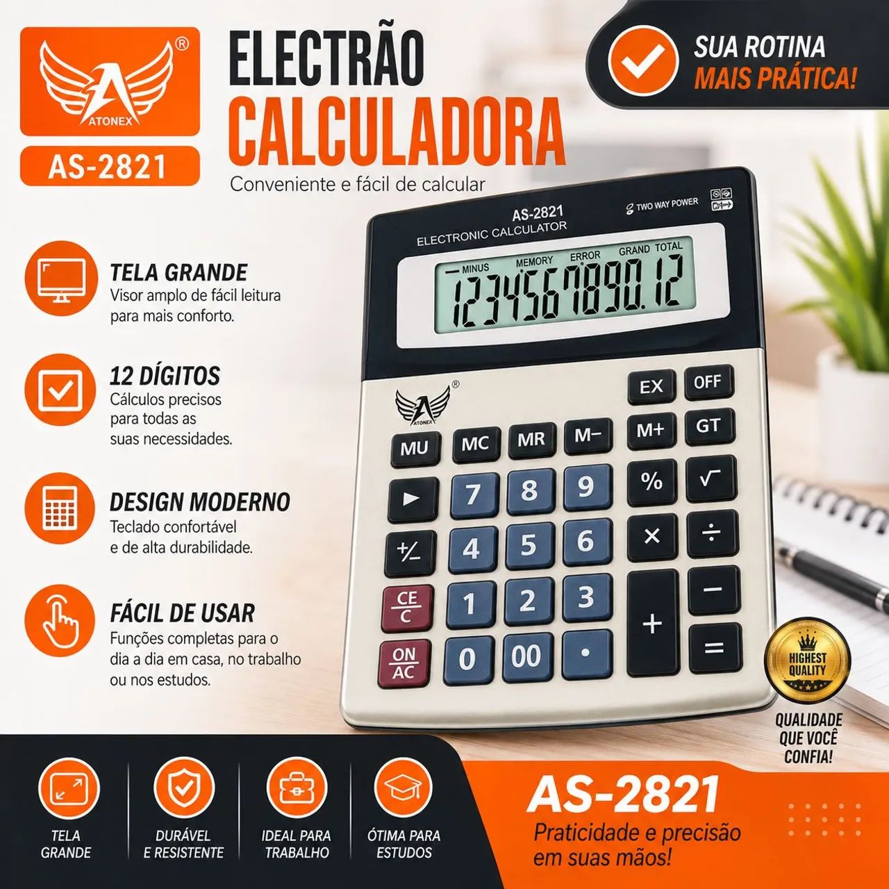 Calculadora 12 dígitos - As-1821