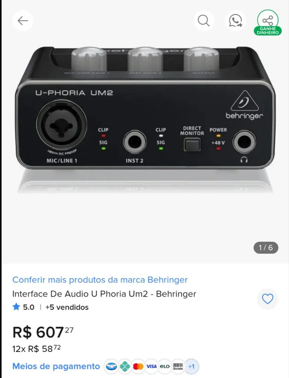 Interface de áudio Bhering Um2 - [ Funcionando perfeitamente ] - Foto 2