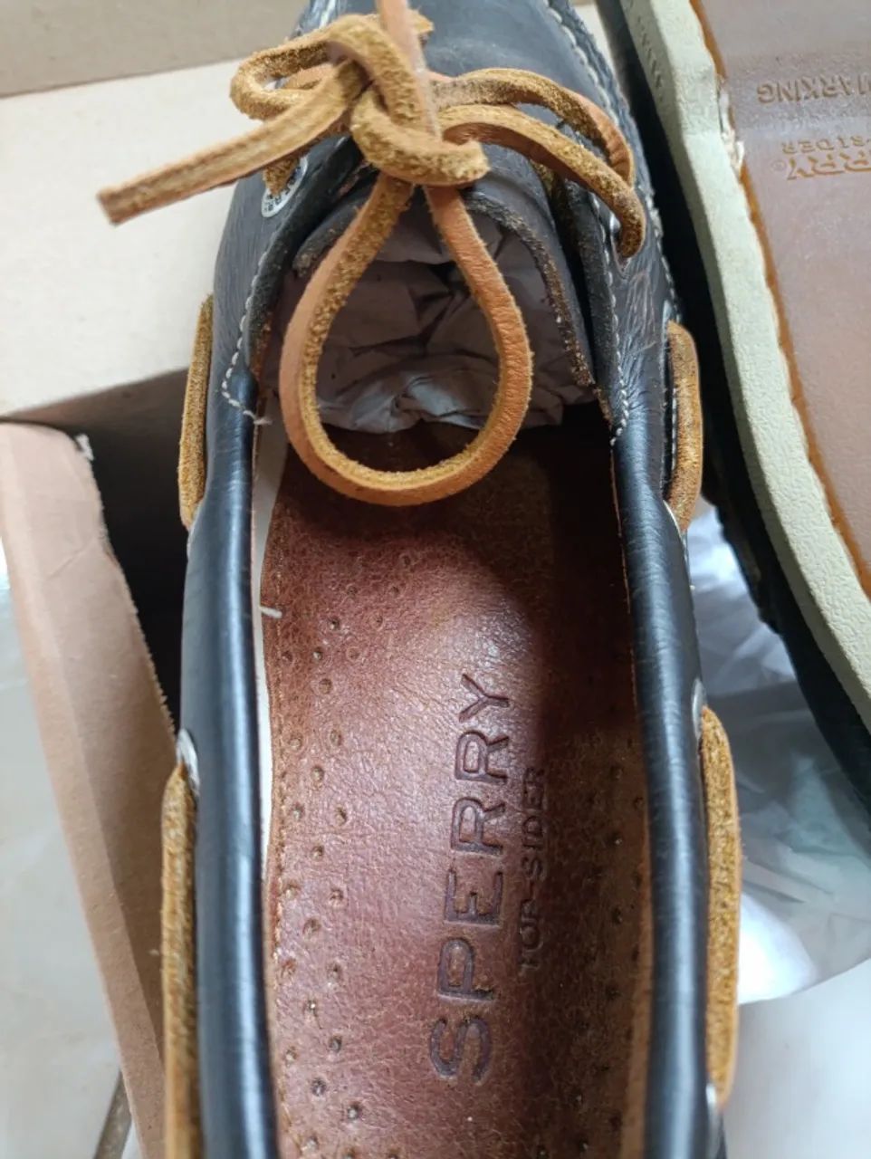 MOCASSIM DE COURO LEGÍTIMO MARCA SPERRY - N 38 ORIGINAL USADO NOVO. - Foto 4