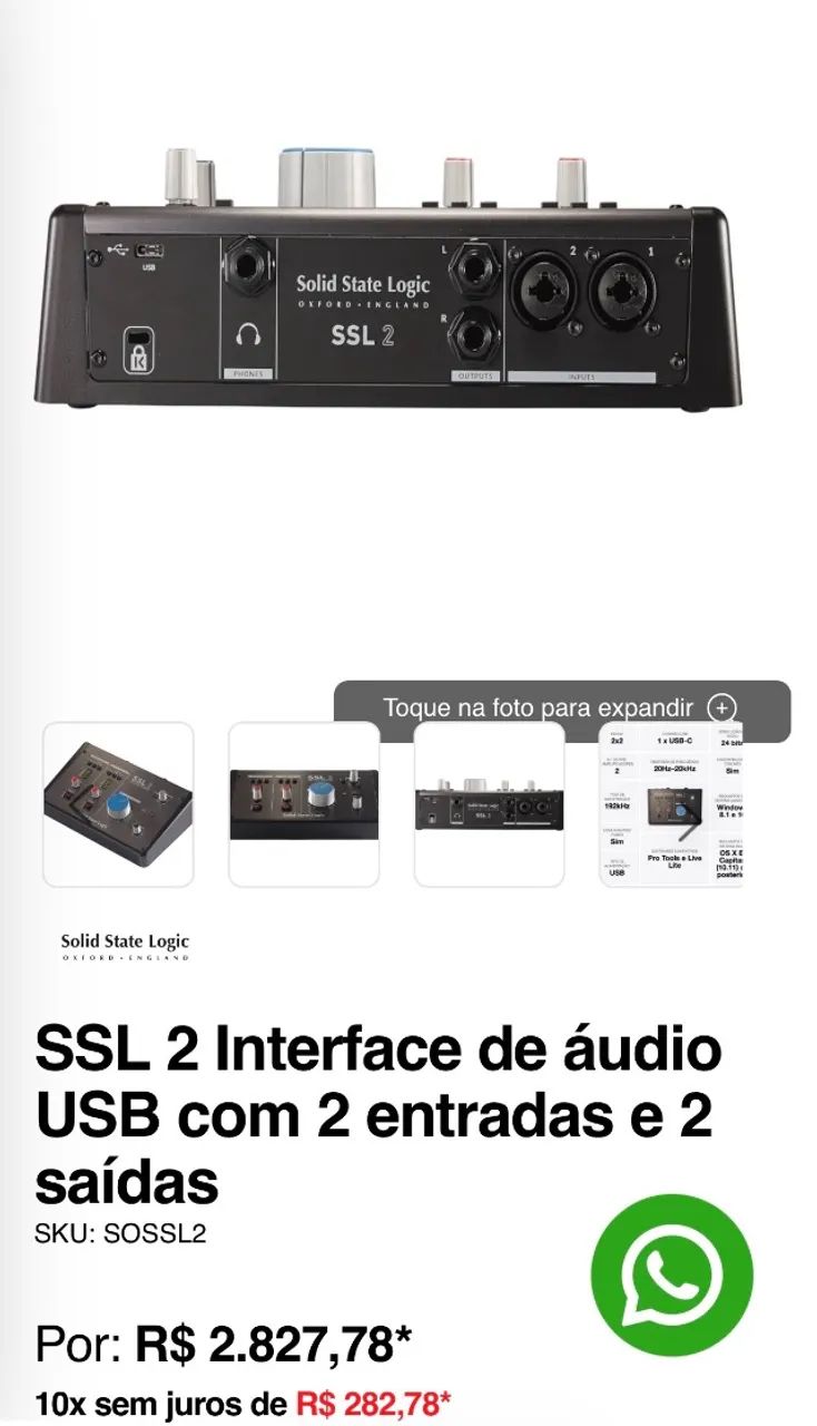 Interface de Áudio Solid State Logic SSL 2 24bit Taxa 192kHz - Foto 2