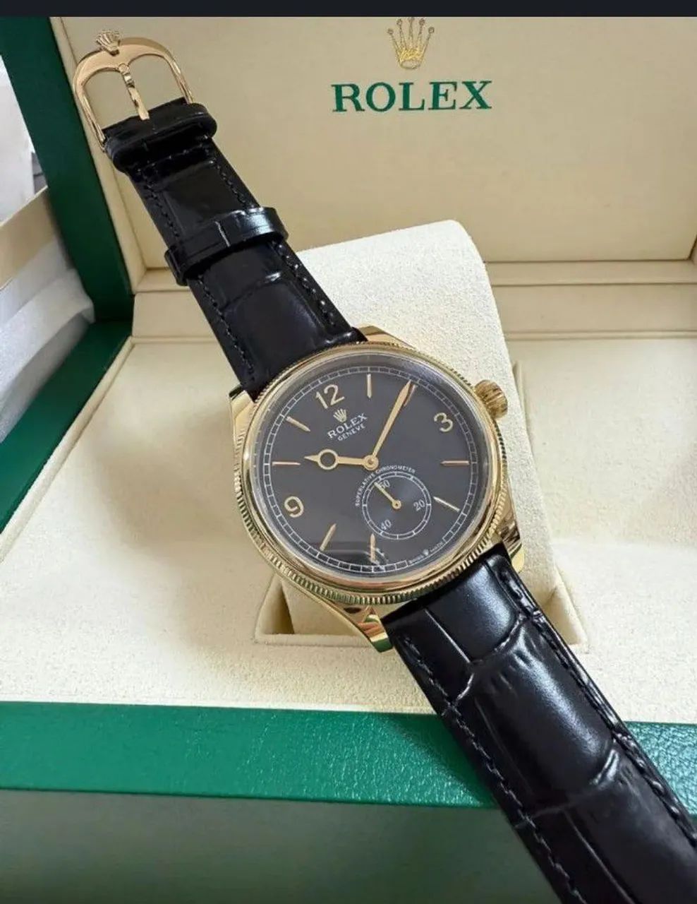 Relógio Estilo Rolex 1908 em Aço Inoxidável e Couro - Foto 4