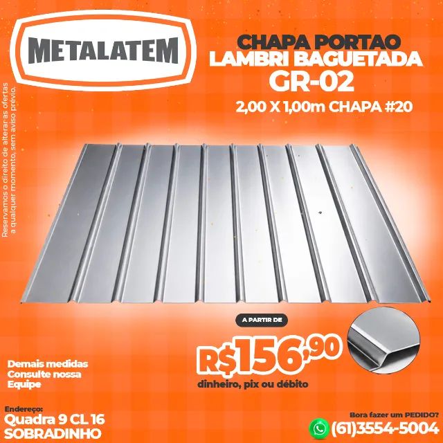 Chapa Portão Corrugada GR-02 Baguetada  2,00x1,00 m #18 (#0,90mm)