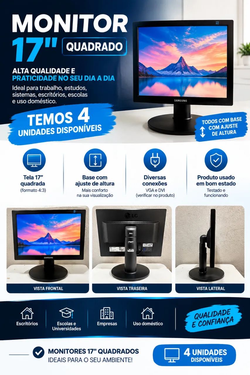 Monitores 17? Quadrados com Base e Regulagem de Altura
