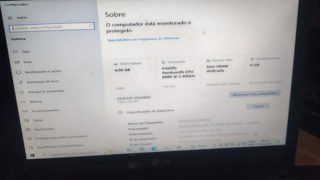 Notebook LG 4 GB RAM HD 320 GB