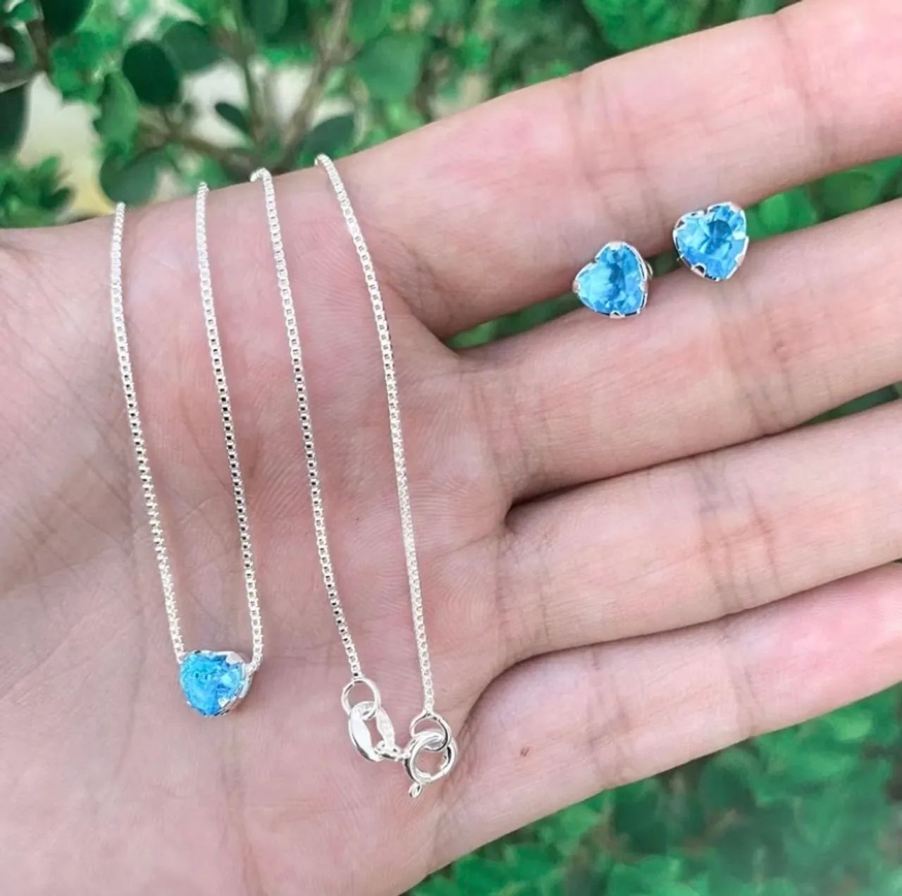 CONJUNTO CORAÇÃO PRATA 925 