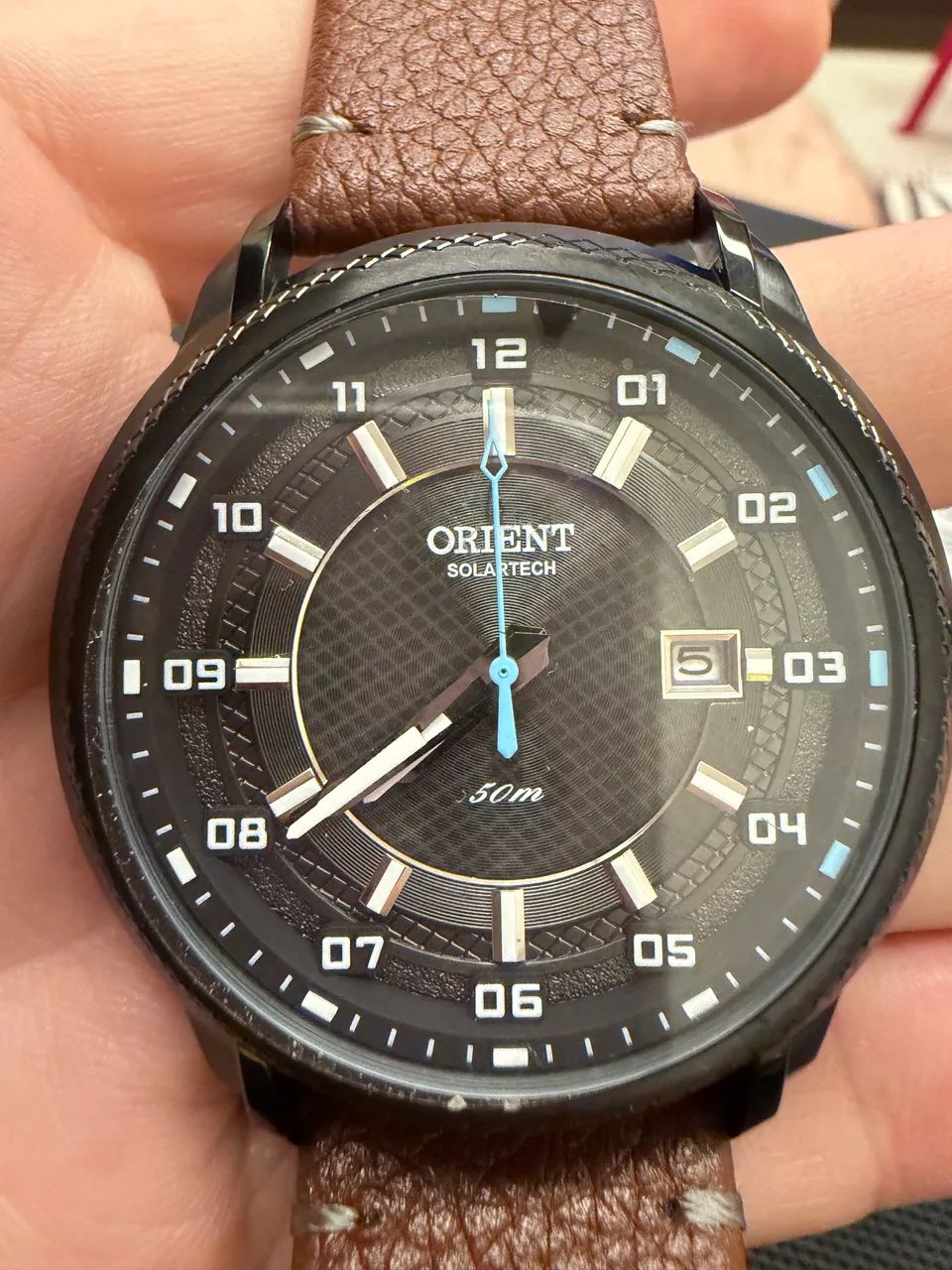 Relógio Orient Solartech pulseira em couro