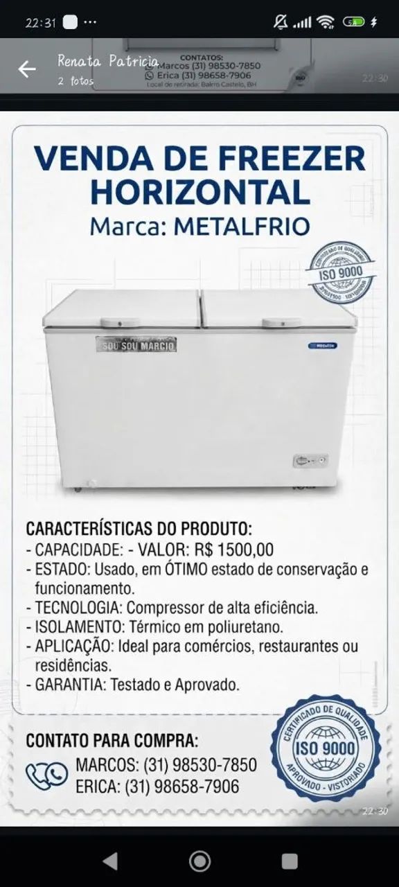 Vendo freezer 