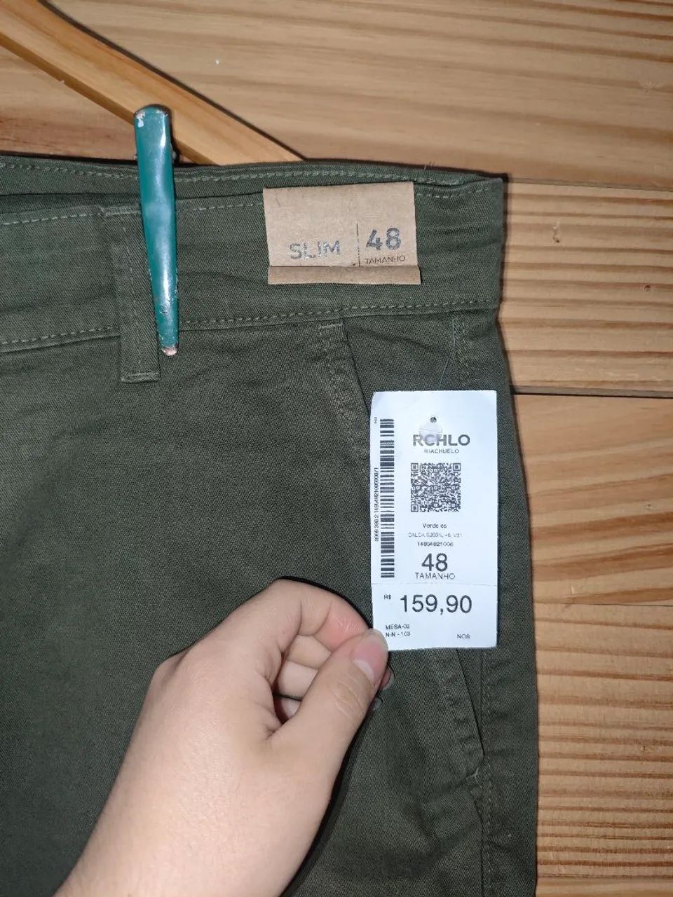 Calça sarja nova, verde militar, número 48 - Foto 2