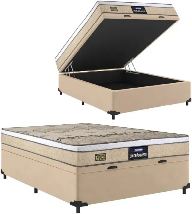 Colchão Casal Espuma D33 + Cama Box Baú 