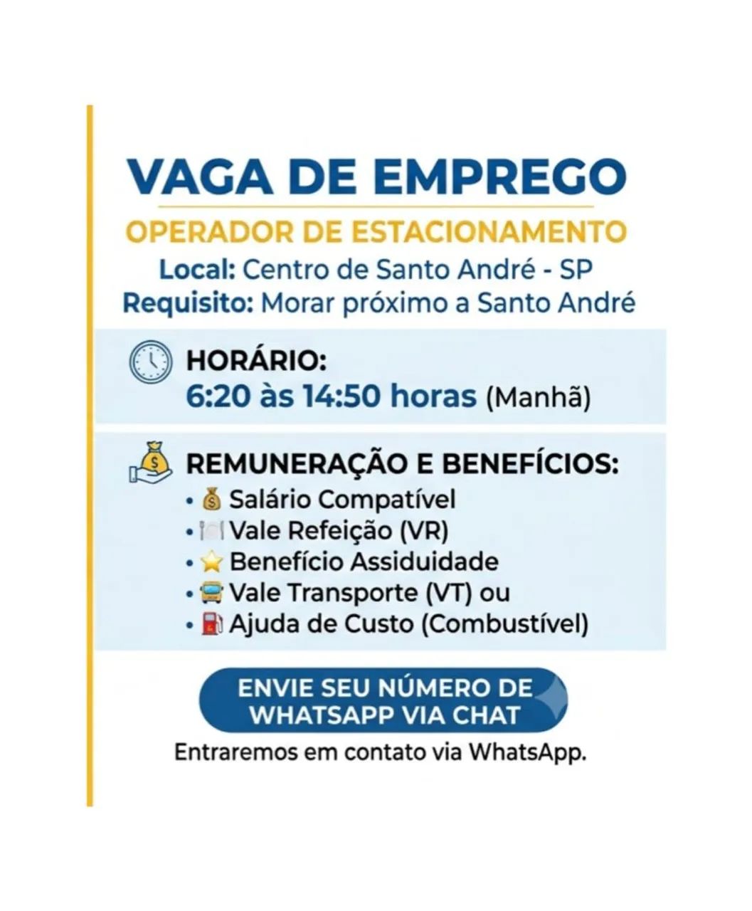 Vaga Operador de Estacionamento 