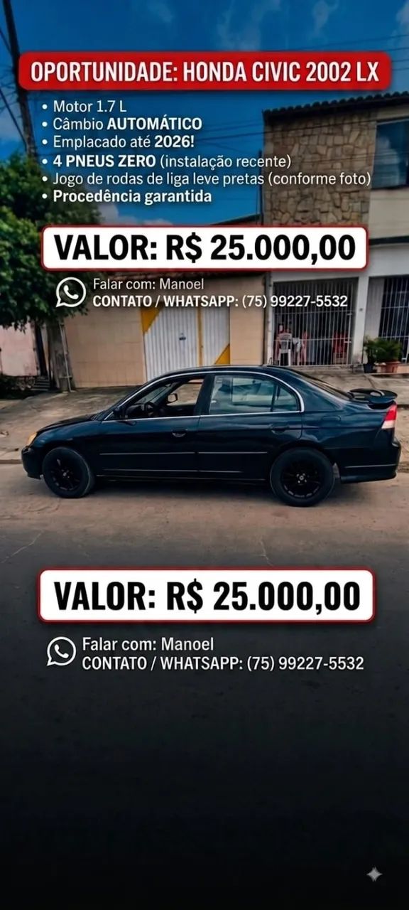 Honda Civic Sedan LX 1.7 16V 115cv Mec. 4P 2002