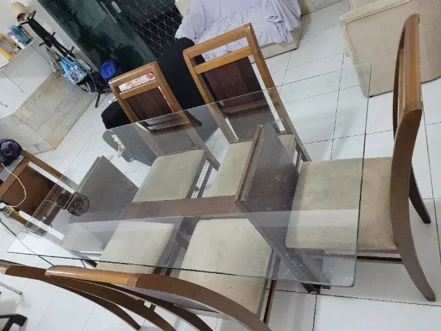 Mesa de jantar tampa de vidro 6 cadeiras - Foto 3