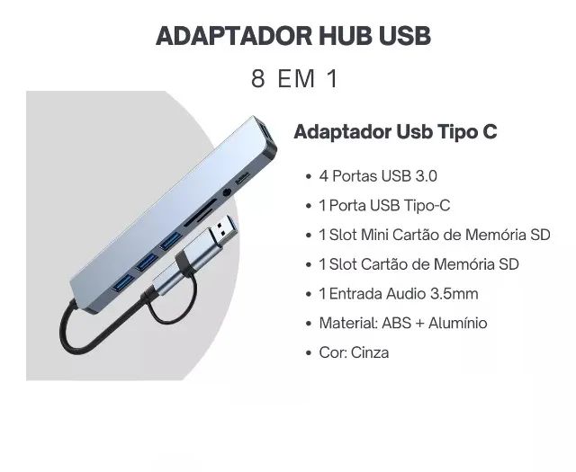 Hub USB-C / USB-A 8 em 1 Premium - Foto 2