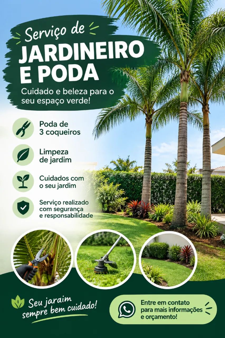  jardineiro / poda- serviço podar 3 coqueiros e limpeza jardim