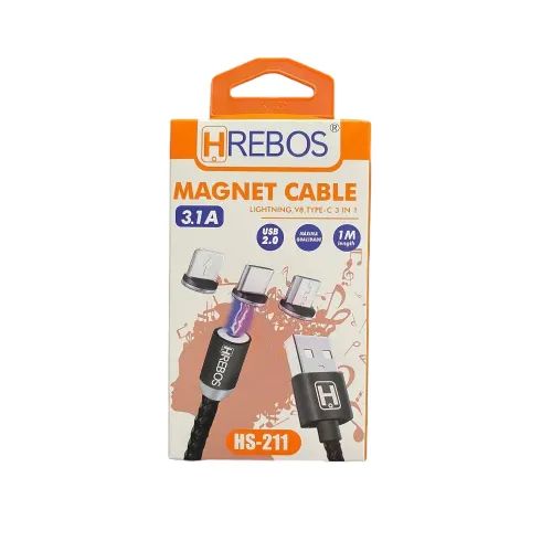 Cabo Magnético 1 Metro Hrebos Para Celular 3x1 conectores V8 - Tipo C - Lightning - Foto 2
