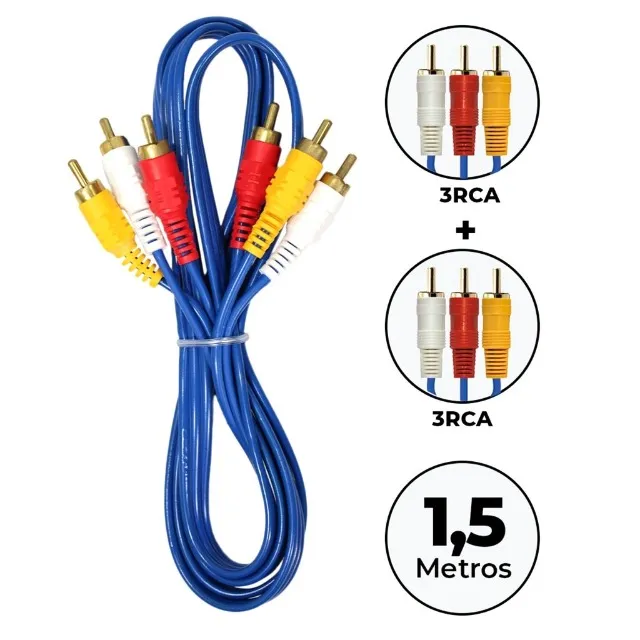 Cabos Áudio Vídeo 3rca X 3 Rca Cabo 1,50 Mt