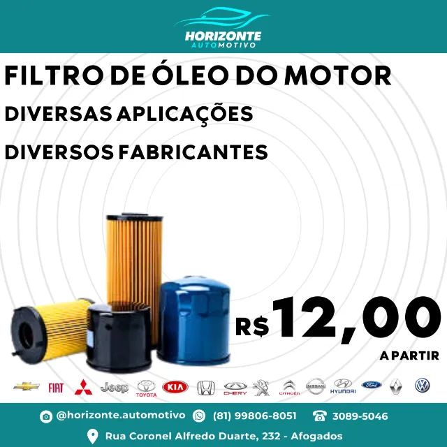 Filtro de Óleo do Motor para diversas aplicações e modelos DIESEL/FLEX