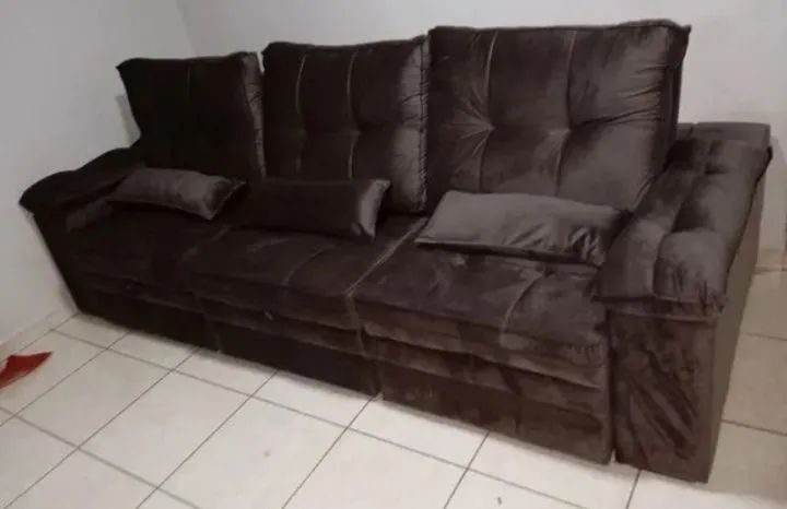 Sofa retrátil reclinável veludo 2,90cm Xangai  - Foto 2