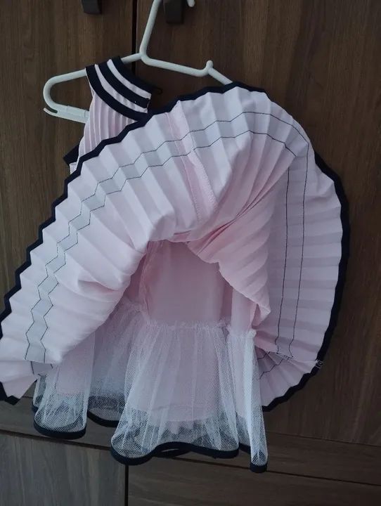 Vestido Infantil Plissado Rosa com Detalhes em Azul - Foto 3
