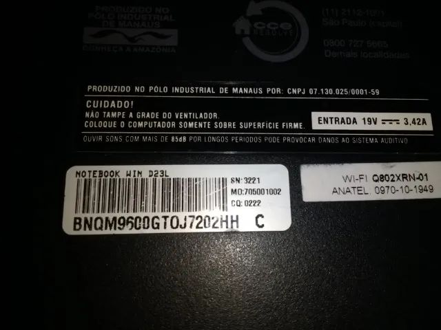 Notebook Cce Win core i3