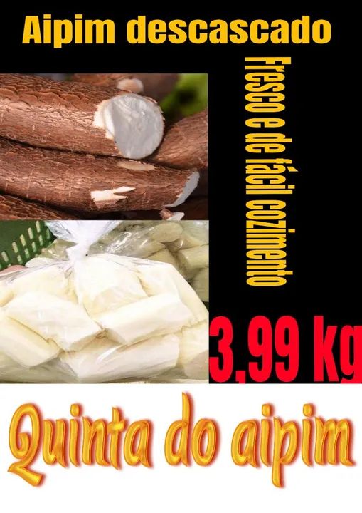 Aipim descascado para  ótimo massas 