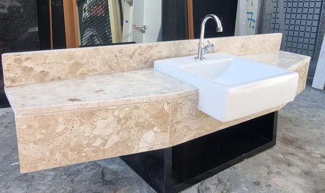 Pia banheiro pedra travertino polido Completa 