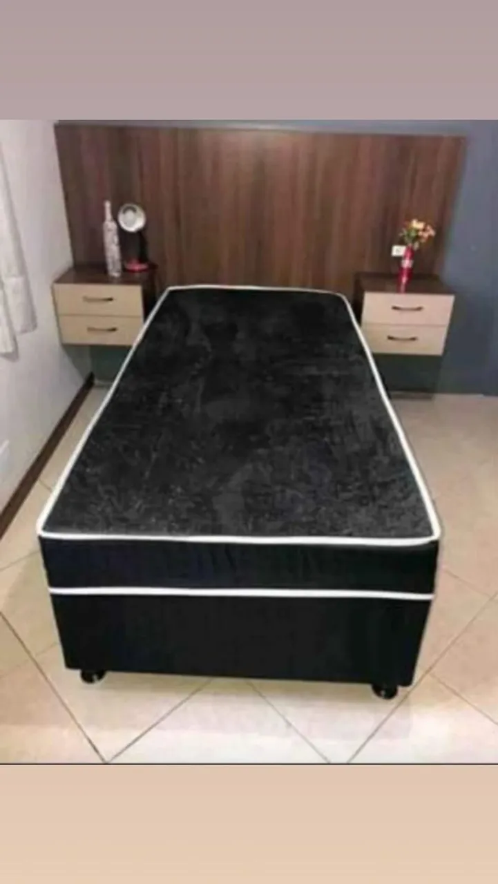 Cama Box Casal Preta com Colchão
