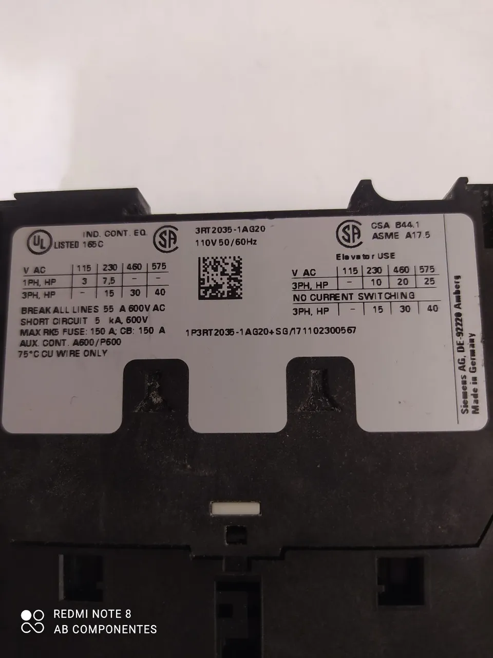 Contator Siemens 3RT2035-1AG20 110V 50/60Hz