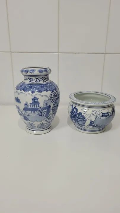 conjunto azul de porcelana