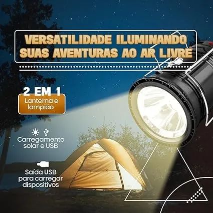 Lampião Solar Lanterna Led Recarregável Lamparina Sh-5800t Cor Preta