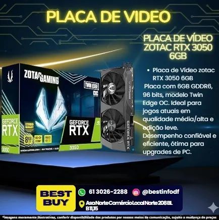 PLACA DE VIDEO ZOTAC RTX 3050 6GB TWIN EDGE OC GDDR6 96BITS ZT-A30510H-10L 