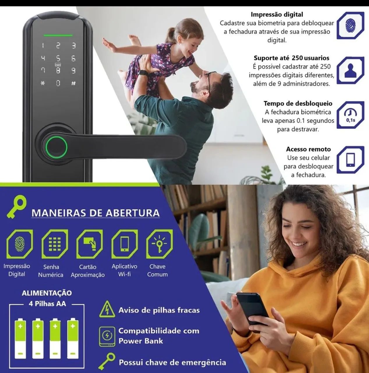 Fechadura Eletrônica Inteligente com Biometria e Senha tag e Wi-Fi.  - Foto 2