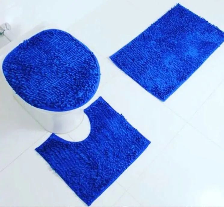 Kit Tapete Banheiro 3 Peças Azul - Macio e Absorvente
