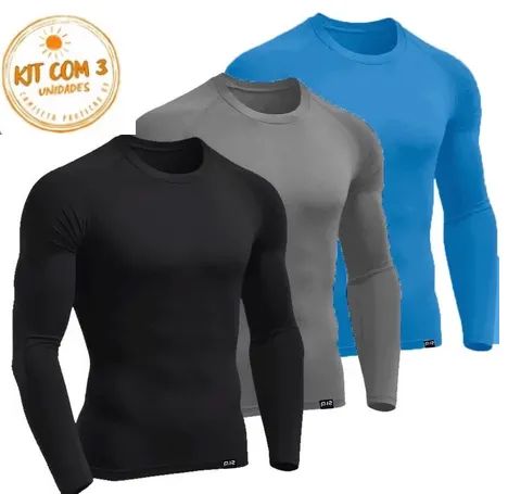 Kit c/ 3 Camisas Segunda Pele Proteção Solar Uv Térmica Fitness Motociclista Ciclista z907 - Foto 6