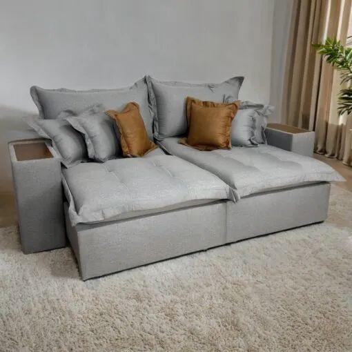 Sofá Cama Retrátil Tebas/Thebas/Gabriela (largura2,30cm, tecido linho) - Zarat Estofados  - Foto 2