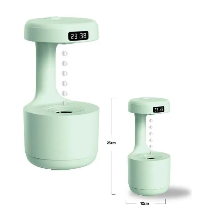 Umidificador De Ar Anti-gravidade Led Suspensão De Gotas Com Relogio Verde Claro