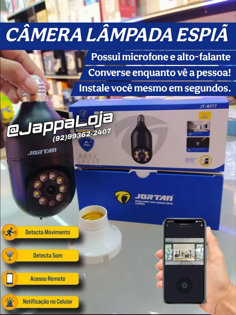Câmera Espiã Giratória Lâmpada WiFi - Segurança e Monitoramento
