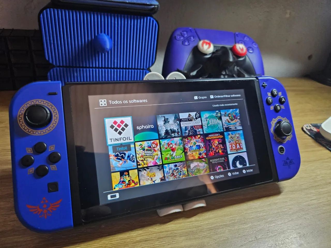 Nintendo Switch V1 desbloqueado + 128GB + Acessórios 