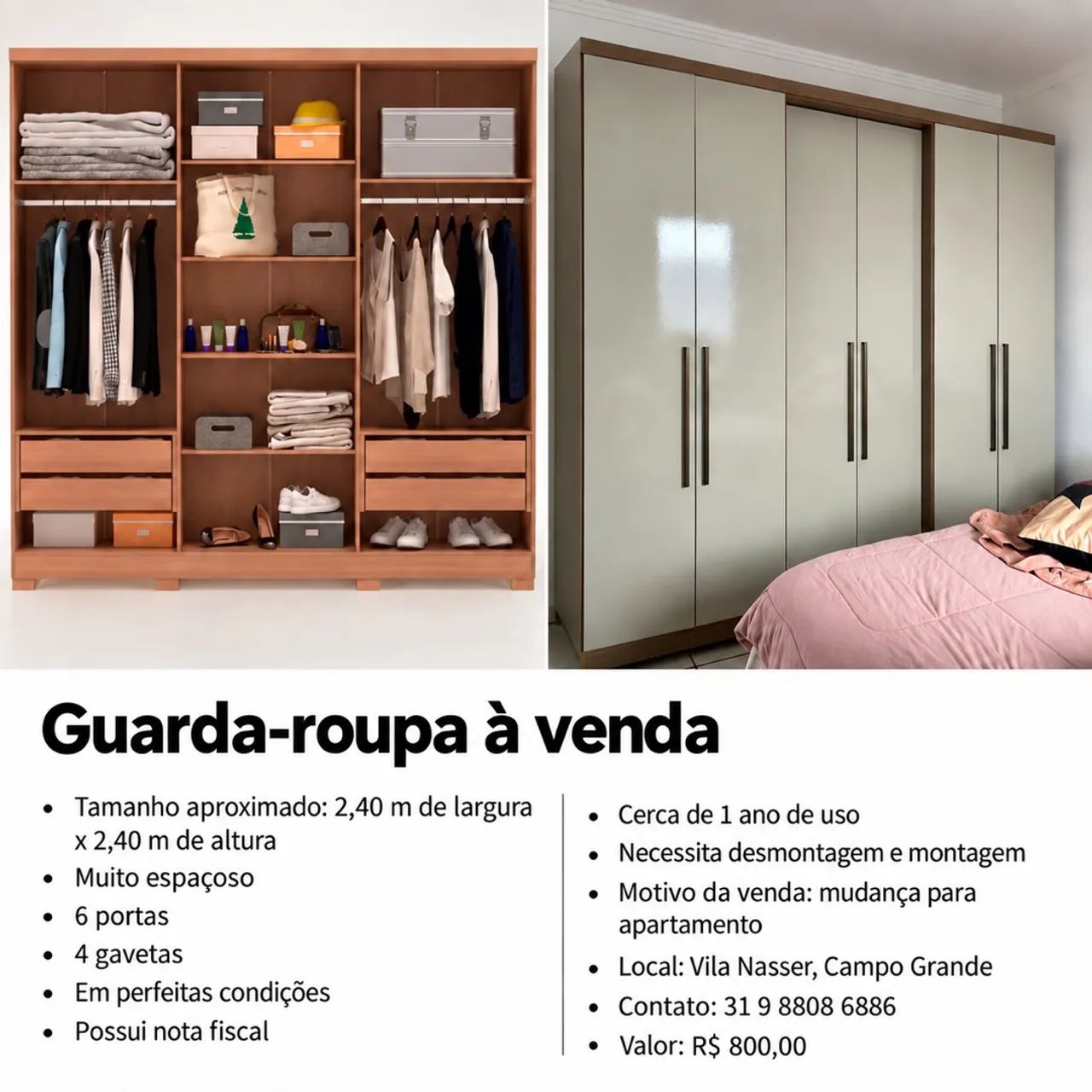 Guarda roupa 6 portas e 4 gavetas - Foto 3