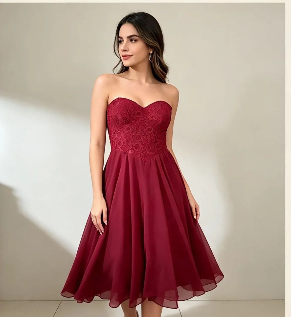 Vestido vinho renda festa 