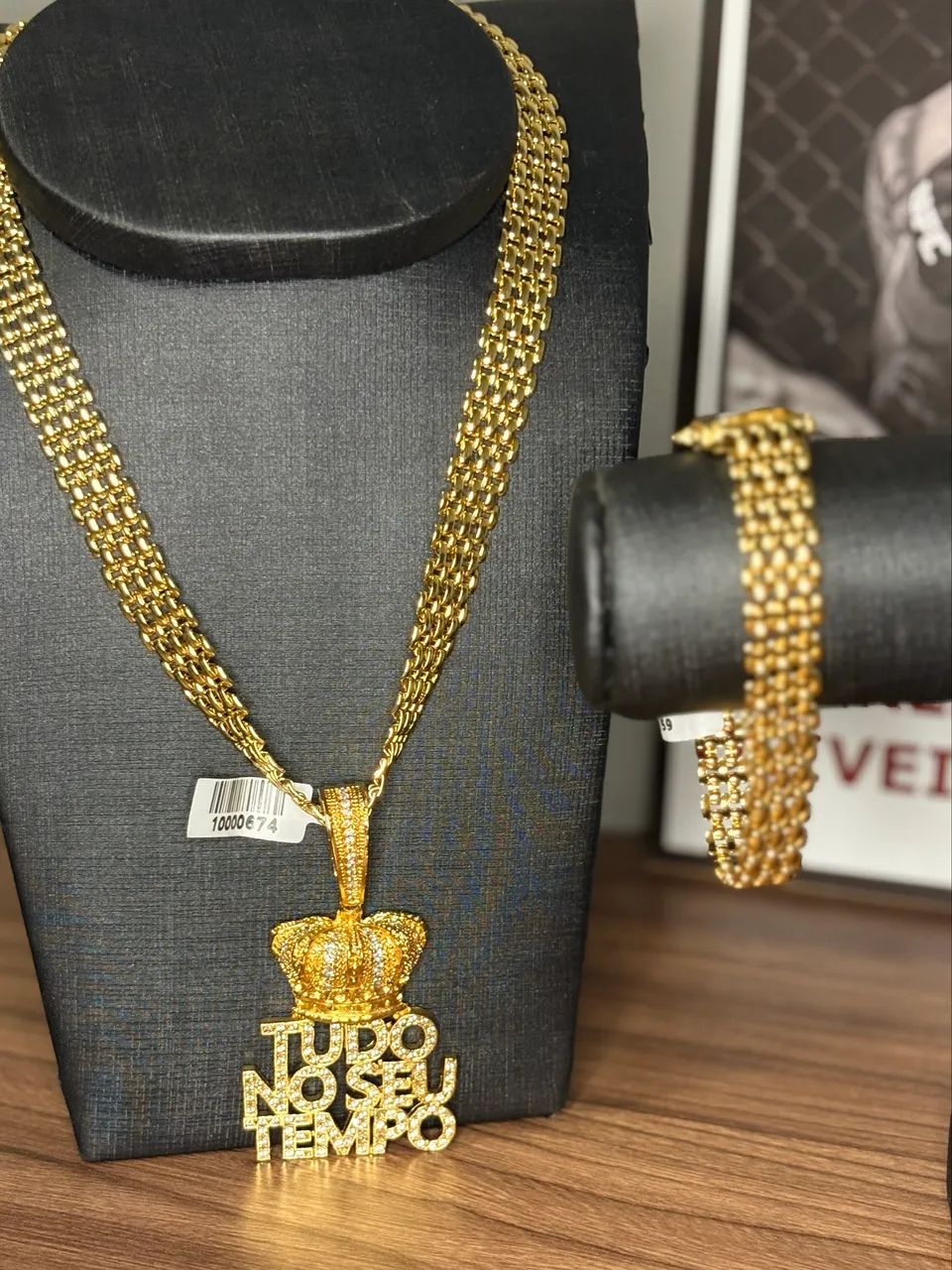 KIT CORRENTE E PULSEIRA BANHADA A OURO