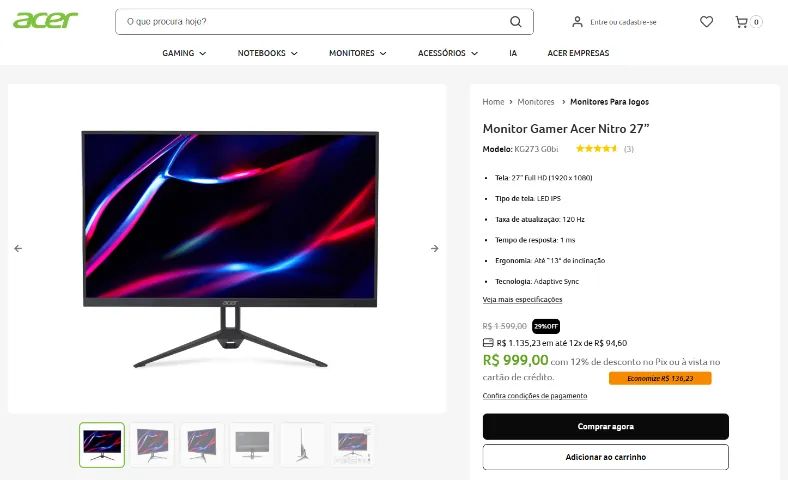 Monitor Gamer Acer Nitro 27?
