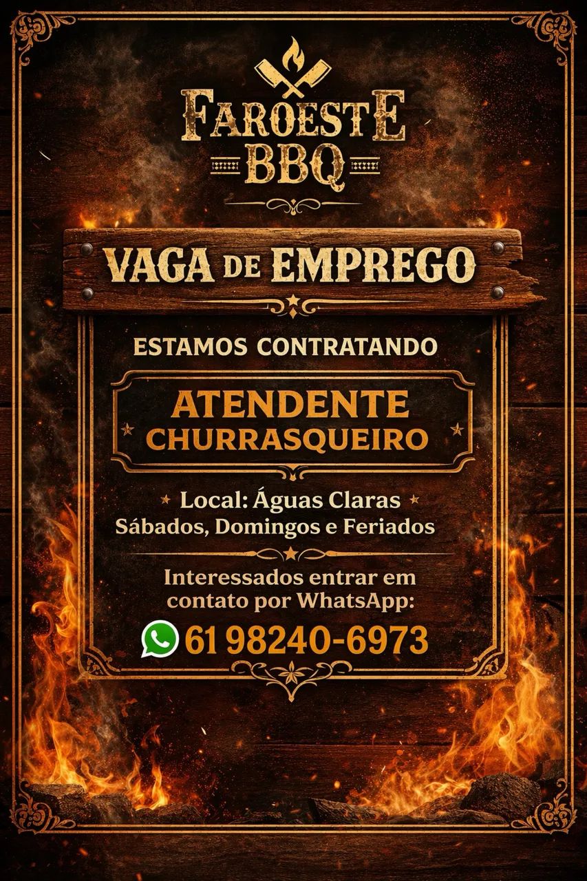 Vaga para Churrasqueiro / Atendente/ Ajudante