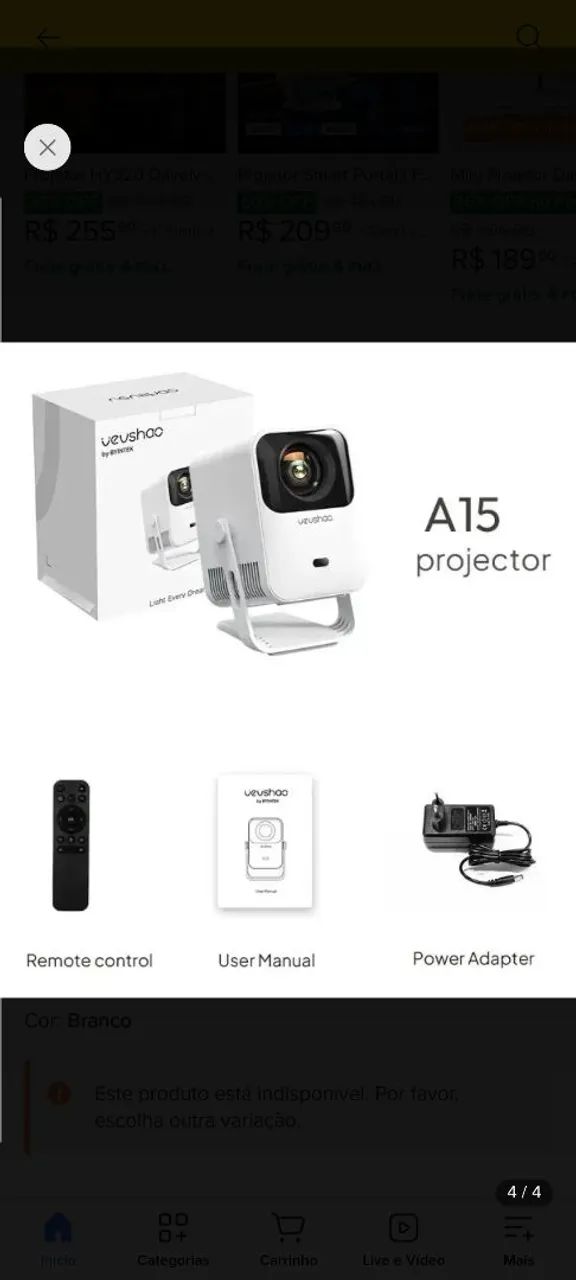 Projetor VEVSHAO A15 HD4K vedado e com Android 13  - Foto 5