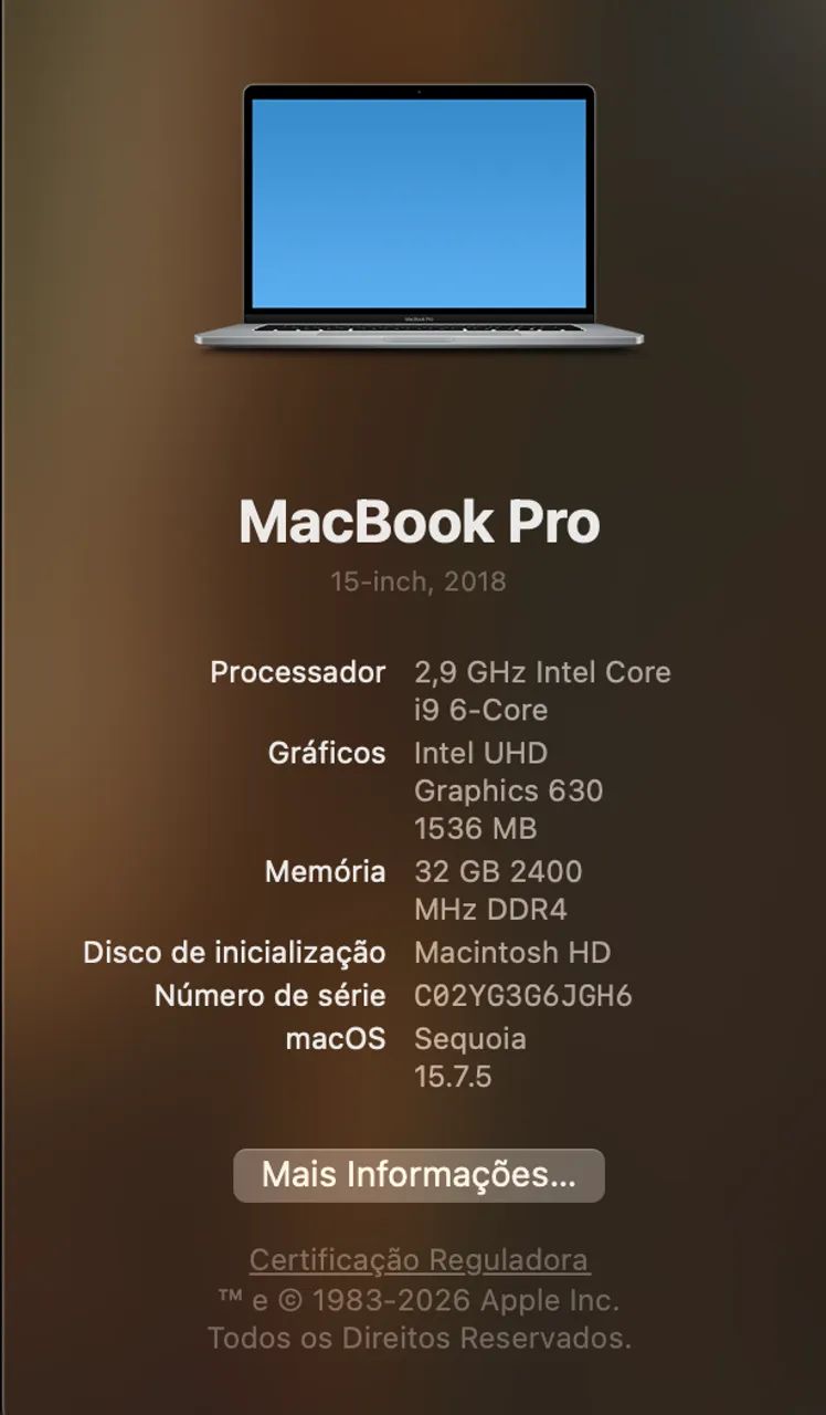 macbook pro 32g, CORE i9, 500GB 