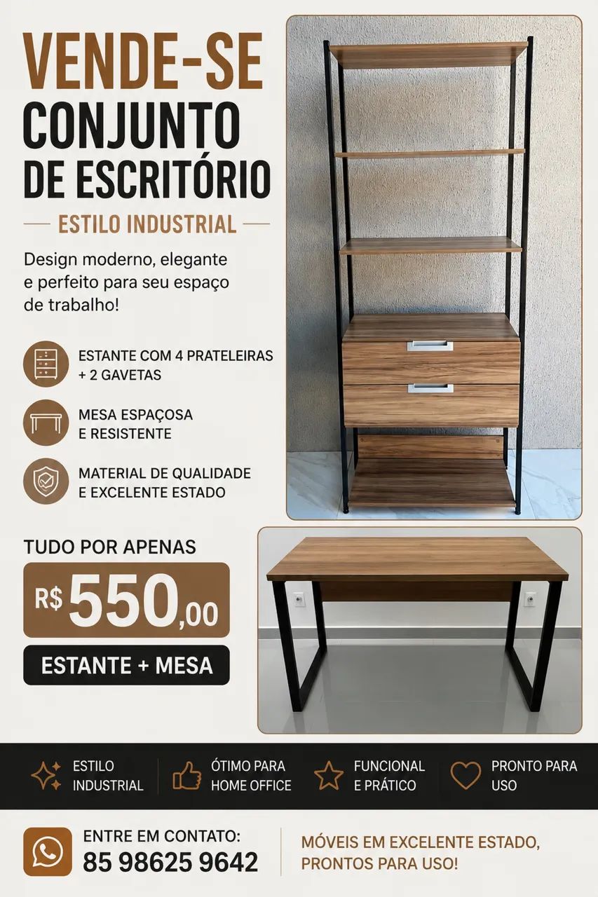 Mesa e estante para escritório 