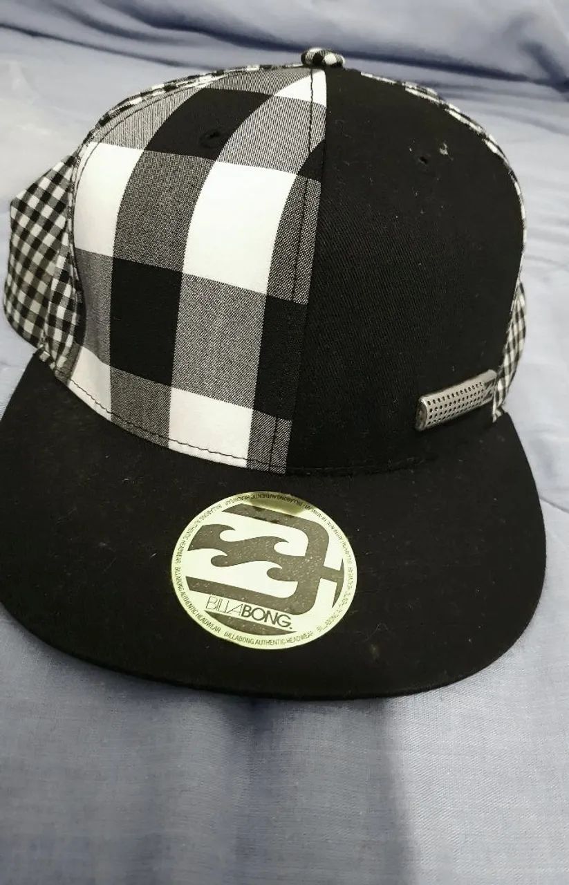  Billabong bone xadrez preto e branco com aba reta original - Foto 4
