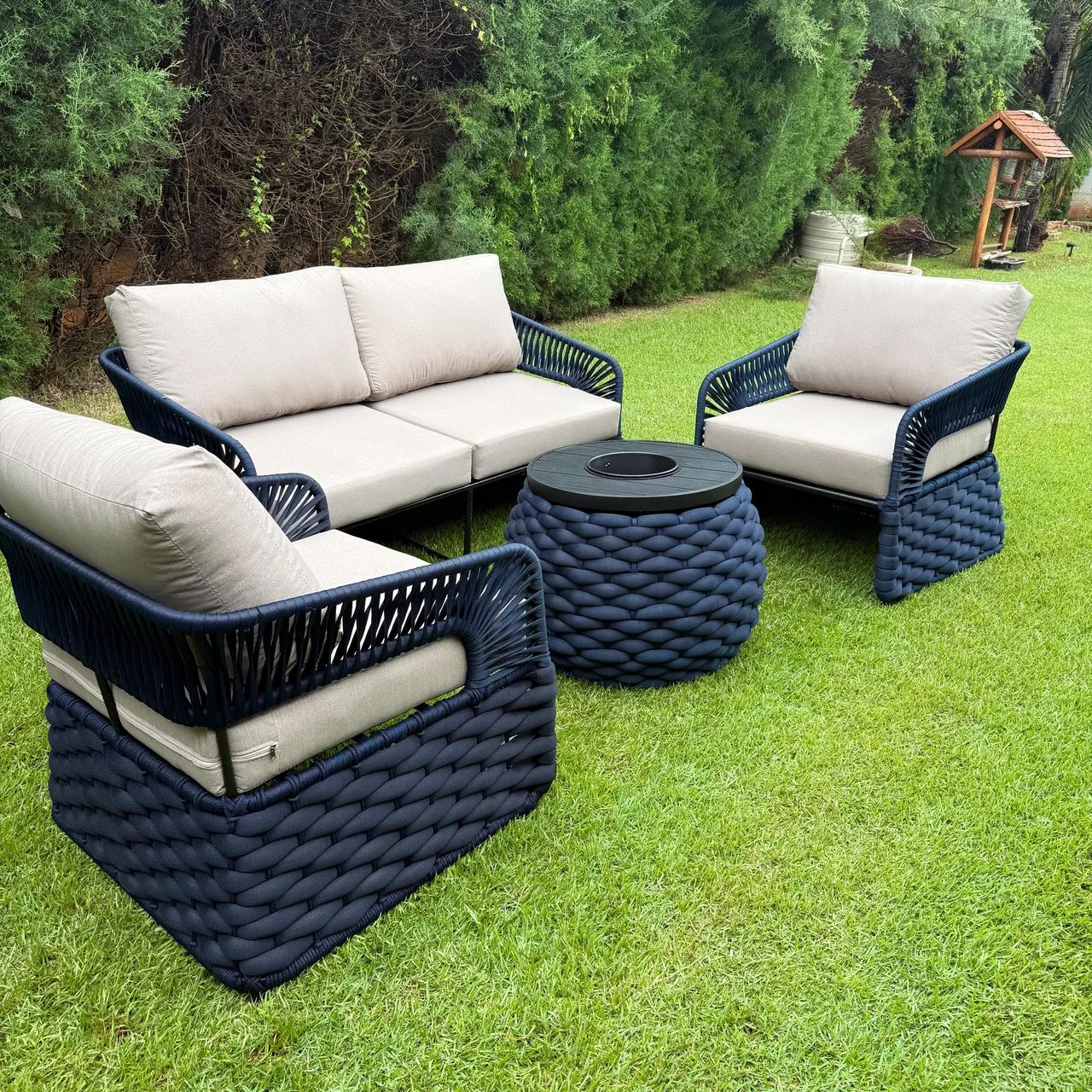 Sofa grecia aluminio tricô enchimento corda nautica área externa  - Foto 2